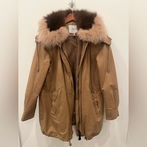 Derek Lam 10 Crosby Tan Jacket with snap in vest and detachable real fox fur XS